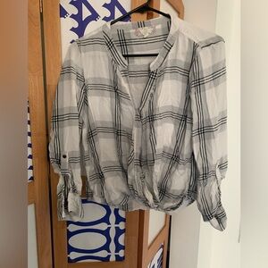 Pink Rose Black and White Checkered Button Down Shirt